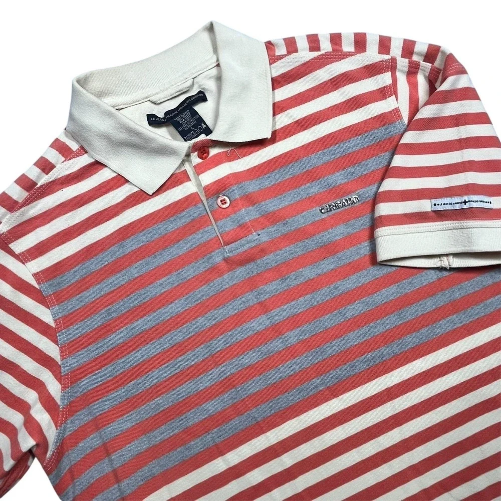 Marithe‎ Francois Girbaud Polo Shirt Mens L Red Cream Striped Cotton Y2K *Flaw